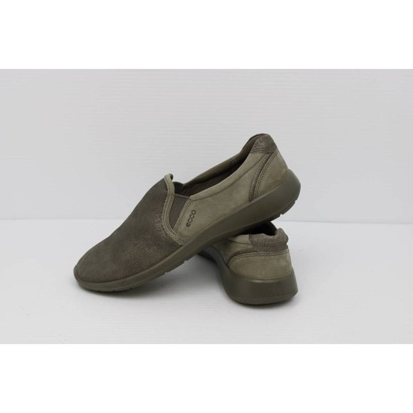 Ecco Soft 5 Slip On Shoes Women's 40 Gray Metallic Leather Cushioned Round Toe - Picture 2 of 14